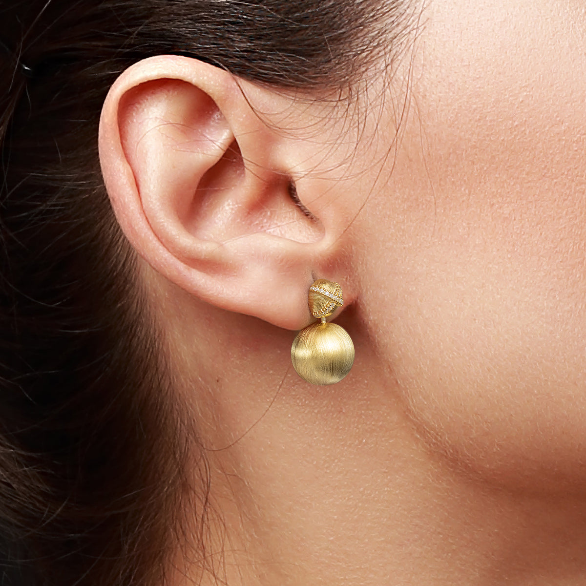 925 Sterling Silver With 14k Gold Plated Matte Finish Ball Dangle 