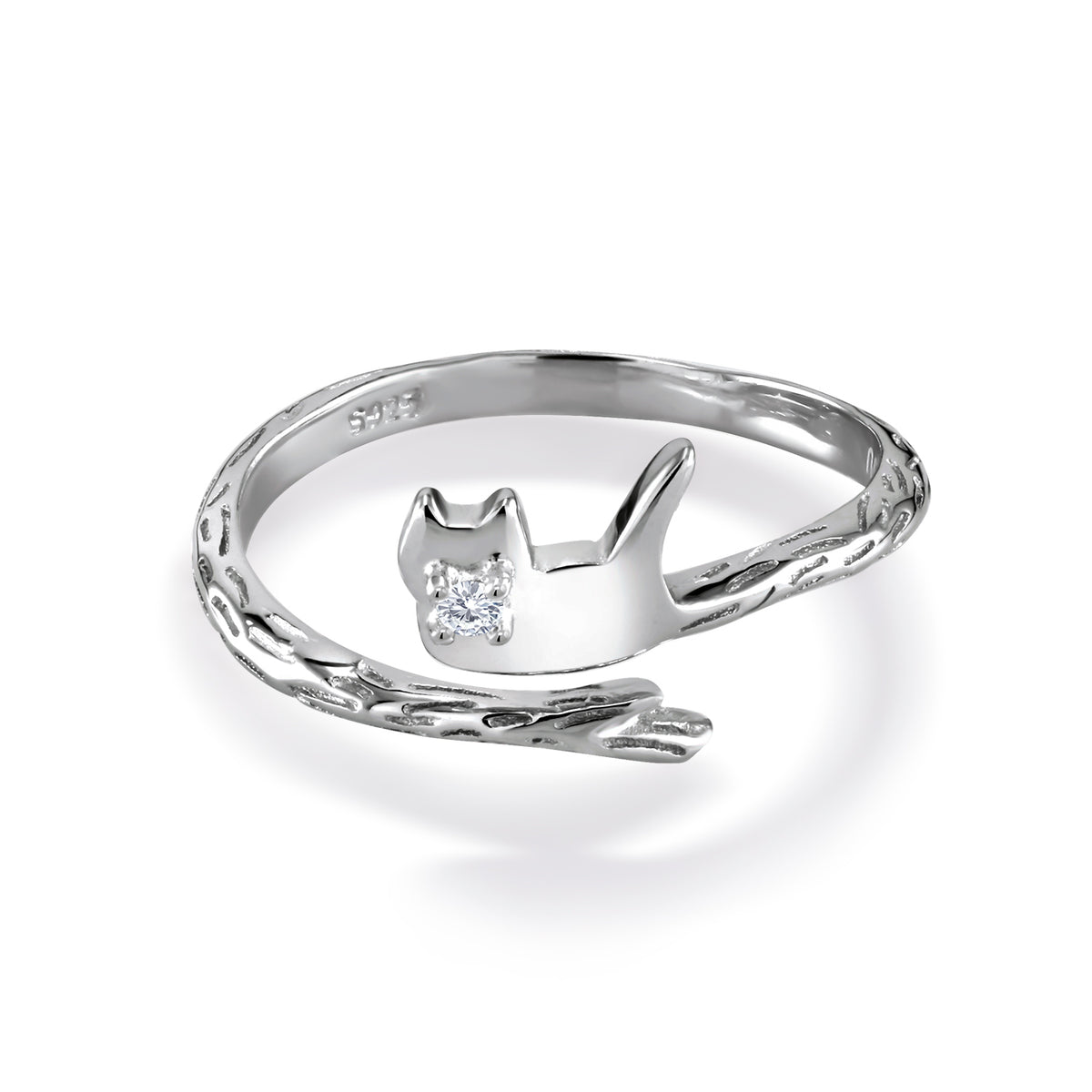 925 Sterling Silver Cat Cz Ring, Adjustable Cat Ring, Open