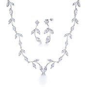 Marquise CZ Leaf Filigree Design Wedding Necklace Set- 17 Inch, Leaf Bridal Jewelry Set, Wedding Leaf Jewelry Set, Brass Jewelry Set