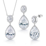 Load image into Gallery viewer, Pear and Oval CZ Halo Pendant Set- 16+2 Inch Chain, Halo Pendant Set, Cz Pendant And Earrings Set, Water Drop Pendant Set, Rain Drop Pendant
