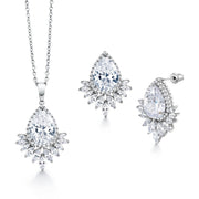 Teardrop Chandelier Design Halo Pendant Earring Set - 16+2 Inch Chain, Pear Shape Halo Jewelry Set, Best for Brides and Braidesmaid