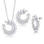 Load image into Gallery viewer, Marquise CZ Fern Design  Pendant And Earring Set- 16+2 Inch Chain, Circle Fern Pendant Set, Marquise CZ Pendant Set, Brass Pendant Set
