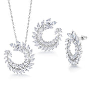 Marquise CZ Fern Design  Pendant And Earring Set- 16+2 Inch Chain, Circle Fern Pendant Set, Marquise CZ Pendant Set, Brass Pendant Set