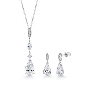 Teardrop CZ Drop Pendant Earring Set- 16+2 Inch Chain, Teardrop Earrings Necklace, CZ Jewerly Set, Multi Shape Cz Necklace, Brass Necklace