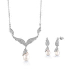 Load image into Gallery viewer, Genuine Freshwater Pearl Angel Wings Earrings Necklace Set -16 Inch, pave necklace, angle wings necklace set, pearl necklace, necklace set

