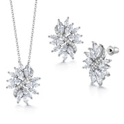 Marquise CZ Floral Pendant Earring Set 16+2 Inch Chain, Flower Design Jewelry Set, Marquise Cz Pendant Set, Brass Pendant Set, Cz Set
