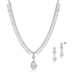 Load image into Gallery viewer, Teardrop CZ Statement Design  Necklace Wedding Set- 16 Inch, Teardrop CZ Necklace Earring Set, Brass Necklace Set, Multi Shape Cz Necklace
