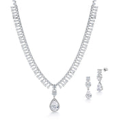 Teardrop CZ Statement Design  Necklace Wedding Set- 16 Inch, Teardrop CZ Necklace Earring Set, Brass Necklace Set, Multi Shape Cz Necklace