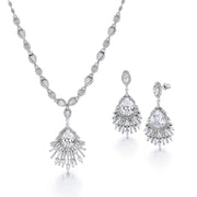 Marquise CZ Chandelier Design Halo Wedding Earrings Necklace Set -16 Inch Chain, chandelier necklace, CZ necklace, Brass necklace set