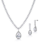 Load image into Gallery viewer, Teardrop And Marquise Shape CZ  Earrings Necklace Set- 16 Inch, Marquise Necklace Set, Halo TearDrop Cz Earrings, Brass Cz Necklace Set
