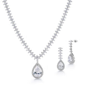 Teardrop And Marquise Shape CZ  Earrings Necklace Set- 16 Inch, Marquise Necklace Set, Halo TearDrop Cz Earrings, Brass Cz Necklace Set