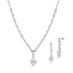 Load image into Gallery viewer, Elegant Teardrop CZ Wedding Necklace And Earrings Set-17 Inch, Multi Shape Cz Necklace Set, Brass Necklace Set, Cz Necklace Set
