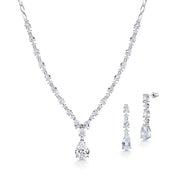 Elegant Teardrop CZ Wedding Necklace And Earrings Set-17 Inch, Multi Shape Cz Necklace Set, Brass Necklace Set, Cz Necklace Set