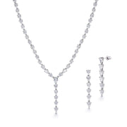 Elegant Teardrop CZ Wedding Earring Necklace Set -15 Inch, Pear Shaped  CZ Earring Necklace Set,  Bass Teardrop Cz Bridal Jewelry Set