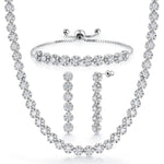 Load image into Gallery viewer, Rhodium Plated With Round Cz Halo Earrings Bracelet Necklace Set, Cz Halo Necklace Set, Brass Necklace With Rodhium Plated, Halo Necklace

