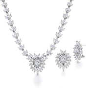Multi Shape CZ Flower Design Halo Wedding Necklace Set- 16 Inch Length , Oval And Marquise Cz Necklace Set, Brass Wedding Necklace