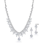 Load image into Gallery viewer, Elegant Rhodium Plated Teardrop CZ Wedding Necklace Set - 15 Inch Length, Teardrop Bridal CZ Jewelry Set, Brass Wedding Jewelry Set
