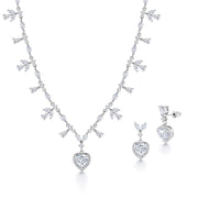 Heart Shape CZ Halo Wedding Necklace Set- 18 Inch Length, Multi Shape CZ Jewelry Set, Wedding  Halo Necklace Set, Bridal Jewelry Set