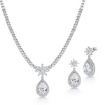 Load image into Gallery viewer, Multi Shape CZ Earrings Necklace Set - 16 Inch Length, Flower Design Necklace Set, Teardrop CZ Jewelry Set, Teardrop Brass Jewelry Set
