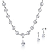 Multi Shape CZ Necklace Set- 16 Inch Length, Pear Shape Necklace Set, Halo Necklace Set, Brass Wedding Necklace Set, Elegant Jewelry Set