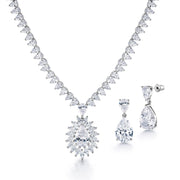 Elegant Multi Shape CZ Necklace Set - 16 Inch Length, Pear Shape CZ  Jewerly Set, Teardrop CZ Jewelry Set, Brass Wedding Necklace Set