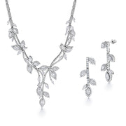 Marquise CZ Leaf Design Necklace Set- 17 Inch Length, Multi Shape CZ Wedding Necklace Set, Brass Necklace Set, Leaf Necklace Set