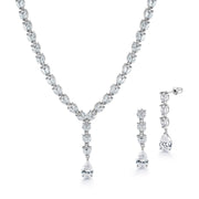 Elegant Teardrop And Marquise CZ Necklace Set - 19 Inch Length, Multi Shape Cz Jewelry Set, Teardrop CZ Jewerly  Set, Brass Necklace Set