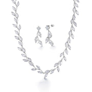 Elegant Marquise CZ Leaf Necklace Set- 17 Inch Length, Leaf  Jewelry Set, Wedding Leaf Jewelry Set, Brass Necklace Set, Marquise Jewelry Set