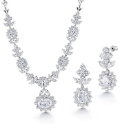 Oval AAA Cz Flower Halo Wedding Necklace Set- 16 Inch Length, Multi Shape Cz Necklace Set, Flower Shape Necklace Set, Brass Necklace Set