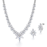 Elegant Marquise Flower Shape Wedding Necklace Set- 16 Inch Length, Flower Shape Earrings Set, Brass Marquise CZ Jewelry set, Cz Necklace