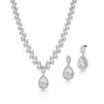 Load image into Gallery viewer, Elegant Teardrop And Round CZ Halo Earring And  Necklace Set - 18 Inch Length, Halo Earrings, Cz Bridal Jewelry Set, Brass Wedding Necklace
