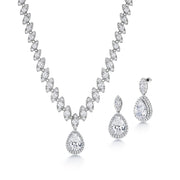 Elegant Teardrop And Round CZ Halo Earring And  Necklace Set - 18 Inch Length, Halo Earrings, Cz Bridal Jewelry Set, Brass Wedding Necklace