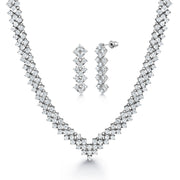 Round AAA Cubic Zirconia 3 Line Necklace Set- 17 Inch Length, Cz Necklace Set, Brass Wedding Necklace Set, Bridal Cz Necklace Set