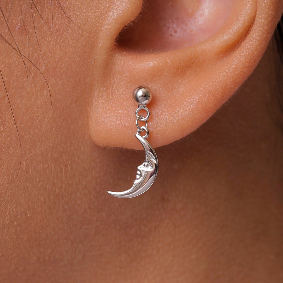 925 Sterling Silver Moon Dangle Earrings, Galaxy Earrings, Moon Earrings, Crescent Moon Earrings, Space Earrings, Celestial Earrings