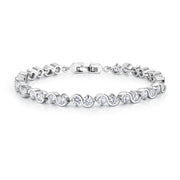 Round CZ Rhodium Plated Haft Bezel Tennis Bracelet, Tennis Bracelet, Bridal Tennis Bracelet, Best Gift for Brides and Braidesmaid