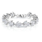 Pear and Marquise Shape Cubic Zirconia Rhodium Plated Classic Tennis Bracelet, Bridal Tennis Bracelet, Best Gift for Brides and Braidesmaid