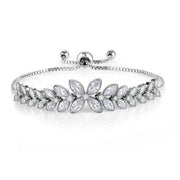 Marquise CZ Rhodium Plated Clover Tennis Bracelet--Extend Upto 9 Inches, Clover Marquise CZ Bracelet, Best Gift for Brides and Braidesmaid