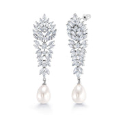 Genuine Freshwater Pearls Chandelier Dangle Bridal Earrings, Victorian Style Bridal Pearl CZ Earrings, Wedding Chandelier Earrings