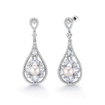 Load image into Gallery viewer, Victorian Style Pearl Vintage Dangle CZ Earrings, Teardrop Bridal CZ Earrings, Wedding Pearl CZ Earrings, Best for Brides and Braidesmaid
