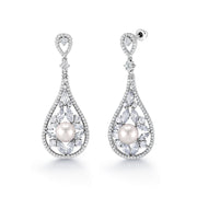 Victorian Style Pearl Vintage Dangle CZ Earrings, Teardrop Bridal CZ Earrings, Wedding Pearl CZ Earrings, Best for Brides and Braidesmaid