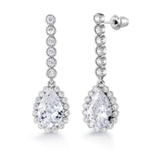 Teardrop Bezel Dangle Halo CZ Earrings, Bridal Pear Shape Earrings, Wedding Teardrop Earrings, Push Back Earrings, Cz Drop Earrings