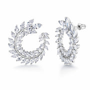 Marquise CZ Fern Design Circle Bridal Earrings, Wedding Fern CZ Earrings, Plant Cz Earrings, Circle Earrings, Pushback Earrings, Cz Earrings