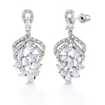 Load image into Gallery viewer, Pear Shape AAA Cubic Zirconia Rhodium Plated Dangle Earrings, Teardrop CZ Earrings, Bridal Flower Earrings , Best for Brides and Braidesmaid
