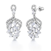 Pear Shape AAA Cubic Zirconia Rhodium Plated Dangle Earrings, Teardrop CZ Earrings, Bridal Flower Earrings , Best for Brides and Braidesmaid