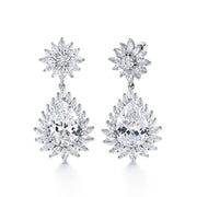 Elegant Bridal Teardrop CZ Flower Dangle Earrings, Bridal Pear Shape Earrings, Wedding Teardrop Earrings, Best for Brides and Braidesmaid