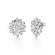 Flower Bridal Studs with Oval and Round Cut Cubic Zirconia, Flower Earrings, Bridal Flower CZ Earrings - Best for Brides and Bridesmaid