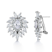 Oval and Marquise CZ Bridal Clip-on Halo Studs, Oval CZ Flower Earrings, Bridal Oval Earrings - Best Earrings for Bride and Bridesmaid