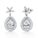 Load image into Gallery viewer, Pear Shape Bridal Flower Dangle Halo Earrings, CZ Halo Earrings, Elegant Bridal CZ Earrings, Best Earrings for Brides and Braidesmaid
