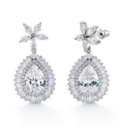 Pear Shape Bridal Flower Dangle Halo Earrings, CZ Halo Earrings, Elegant Bridal CZ Earrings, Best Earrings for Brides and Braidesmaid