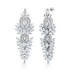 Load image into Gallery viewer, Victorian Style Lace Filigree Marquise and Round CZ Vintage Twin Dangle Earrings,  Lace Filigree CZ Bridal Earrings, Wedding CZ Earrings
